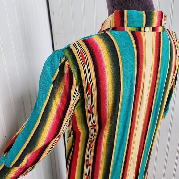 L&B Lucky & Blessed Women’s Colorful Striped Maxi Dress Button Up Short Sleeve M - Picture 9 of 15